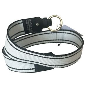 NWT Martina Mori Made in Italy Ivory/Black Canvas & Leather O-Ring Belt